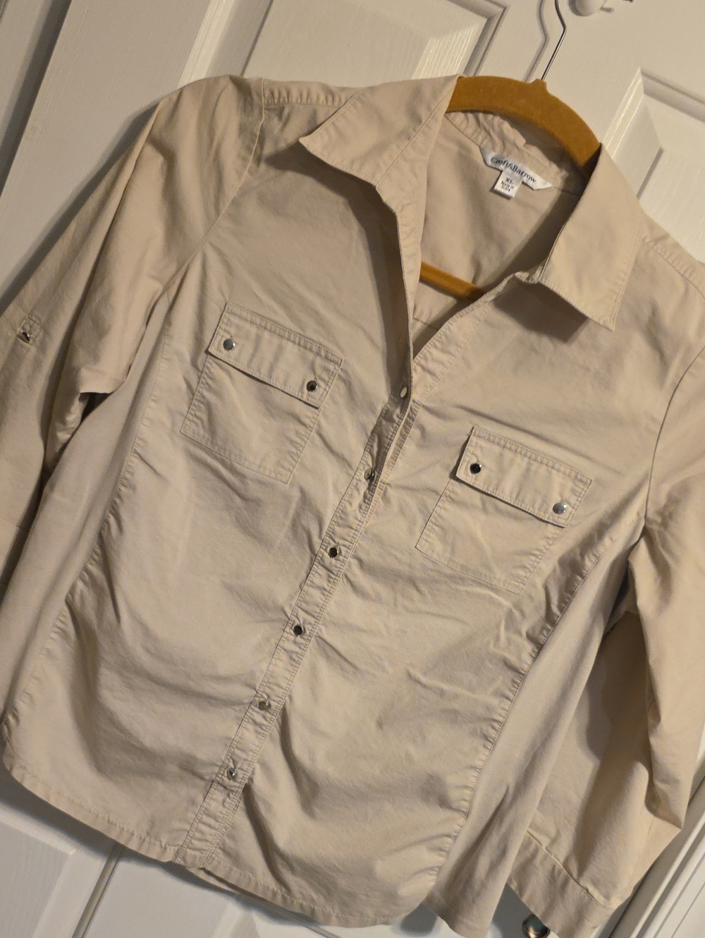 Croft & Barrow Khaki Safari Utility Shirt XL Beige Button Front Roll Tab Sleeve